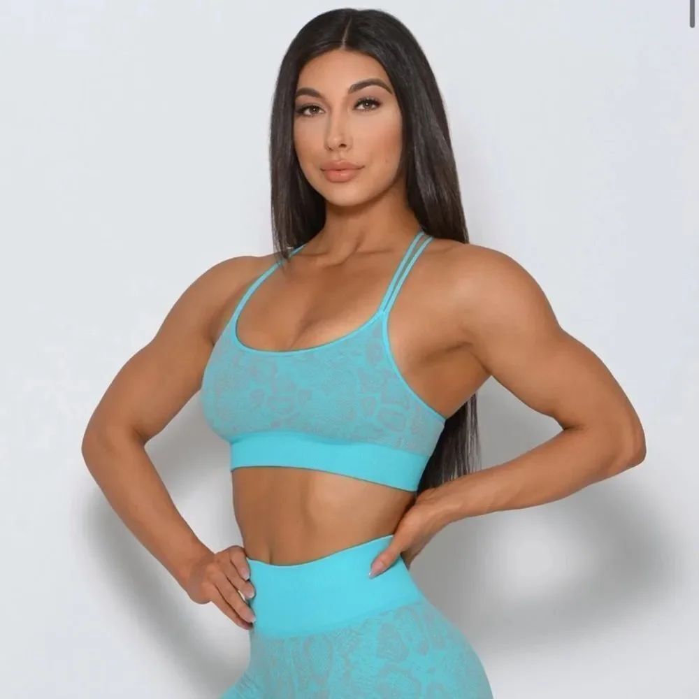 Bombshell Blue and Grey Snake Print Seamless Strappy Sports Bra Size XS/S